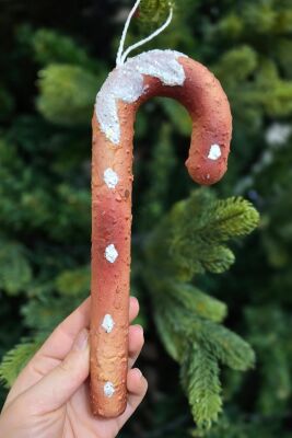 Kurabiye Görünümlü Gerçekçi Baston Şeker Yılbaşı Ağaç Süsü 20cm - 5