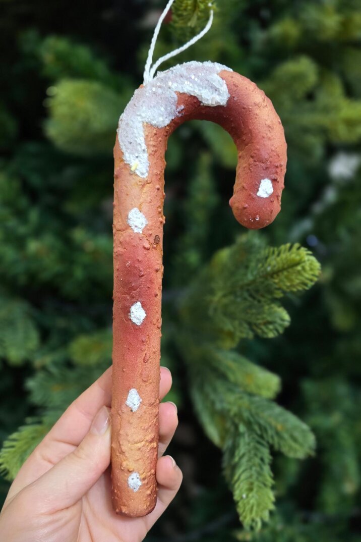 Kurabiye Görünümlü Gerçekçi Baston Şeker Yılbaşı Ağaç Süsü 20cm - 5