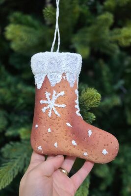 Kurabiye Görünümlü Gerçekçi Yılbaşı Çorabı Şeklinde Yılbaşı Ağaç Süsü 16cm - 4