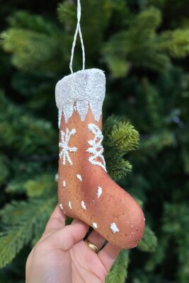 Kurabiye Görünümlü Gerçekçi Yılbaşı Çorabı Şeklinde Yılbaşı Ağaç Süsü 16cm - 5
