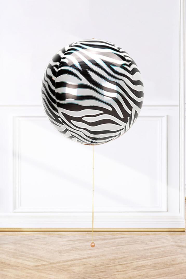 Küre Zebra Desen Folyo Balon 4D Büyük Boy 55cm - 1