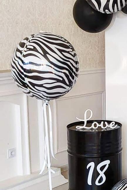Küre Zebra Desen Folyo Balon 4D Büyük Boy 55cm - 2