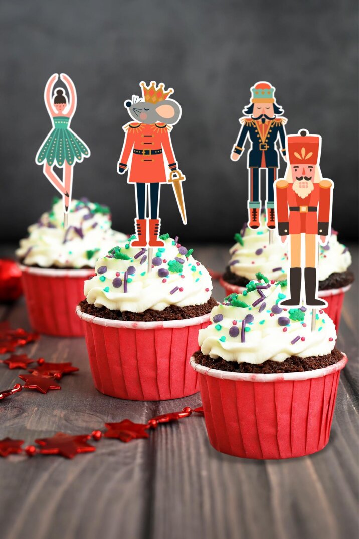 Kurşun Askerler ve Balerin Yılbaşı Yeni Yıl Kürdan Süsleri Cupcake Süsleri Lüks Büyük Boy 10lu Paket - 1