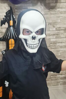 Kuru Kafa Maskesi Cadılar Bayramı Halloween Maskesi Korkunç İskelet Kurukafa Tüllü Maske - 1