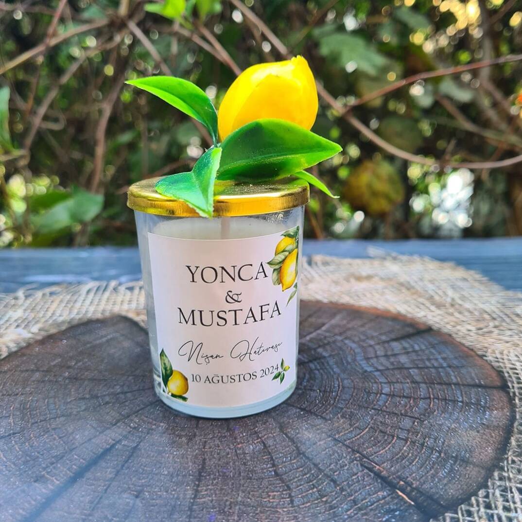 Limon Bahçesi Yapay Çiçek Süslemeli Konsept Mum Hediyelik - 1