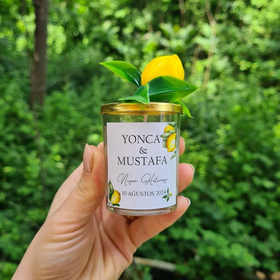 Limon Bahçesi Yapay Çiçek Süslemeli Konsept Mum Hediyelik - 5