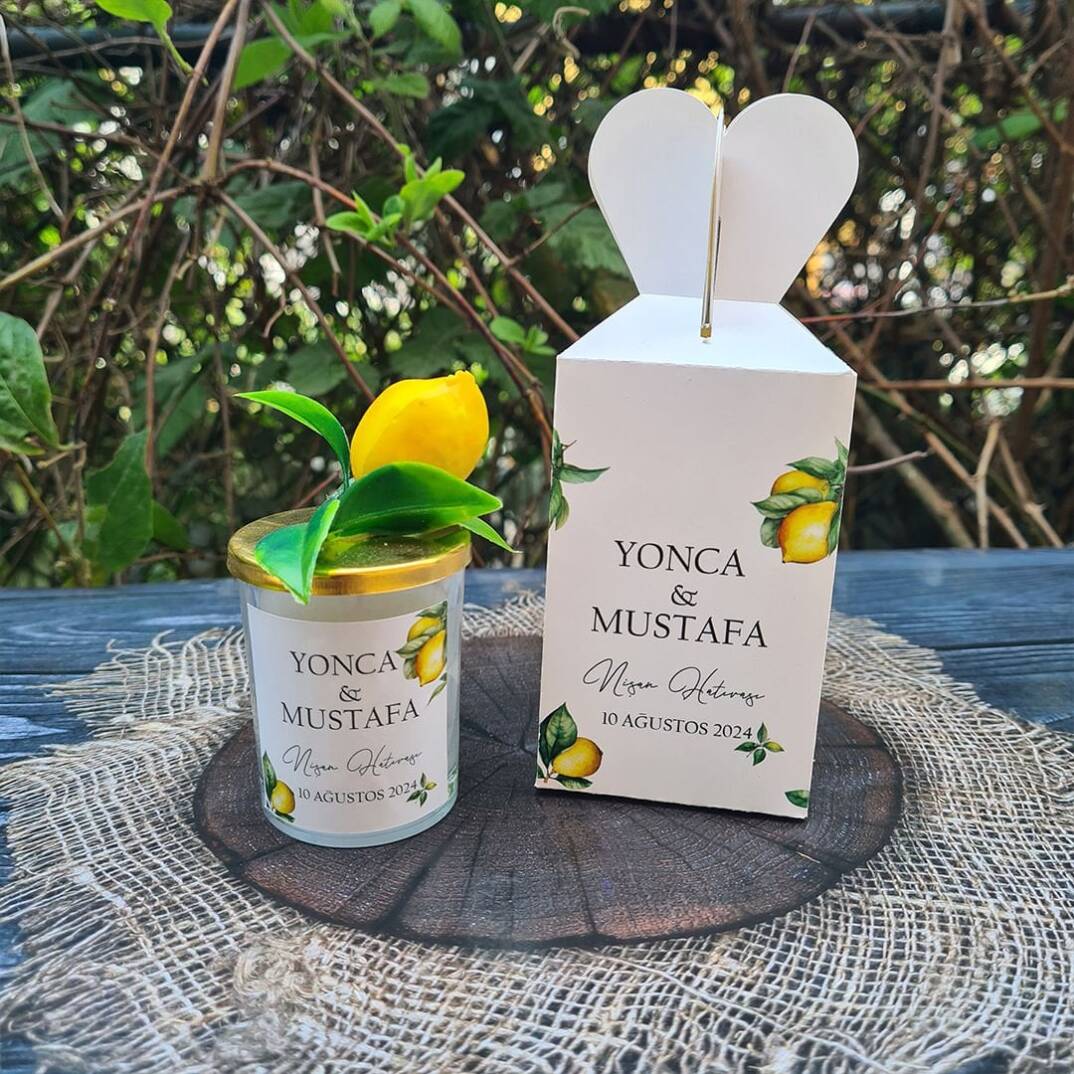 Limon Bahçesi Yapay Çiçek Süslemeli Konsept Mum Hediyelik - 7
