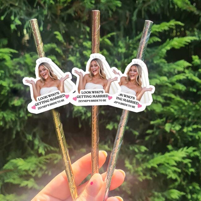 Look Who Yazılı Bride to be Fotoğraf Baskılı Pipet Takımı 5 li
