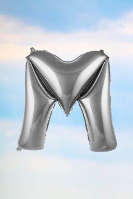 M Harfi Gümüş Folyo Balon 100 cm 40 inç 1 Metre Silver - 1