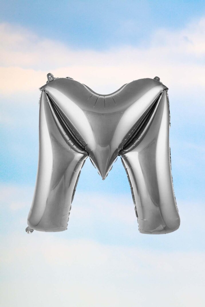 M Harfi Gümüş Folyo Balon 100 cm 40 inç 1 Metre Silver - 1