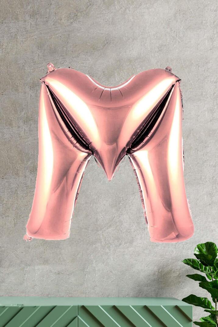M Harfi Rose Gold Folyo Balon 100 cm 40 inç 1 Metre Baş Harf Balon - 1