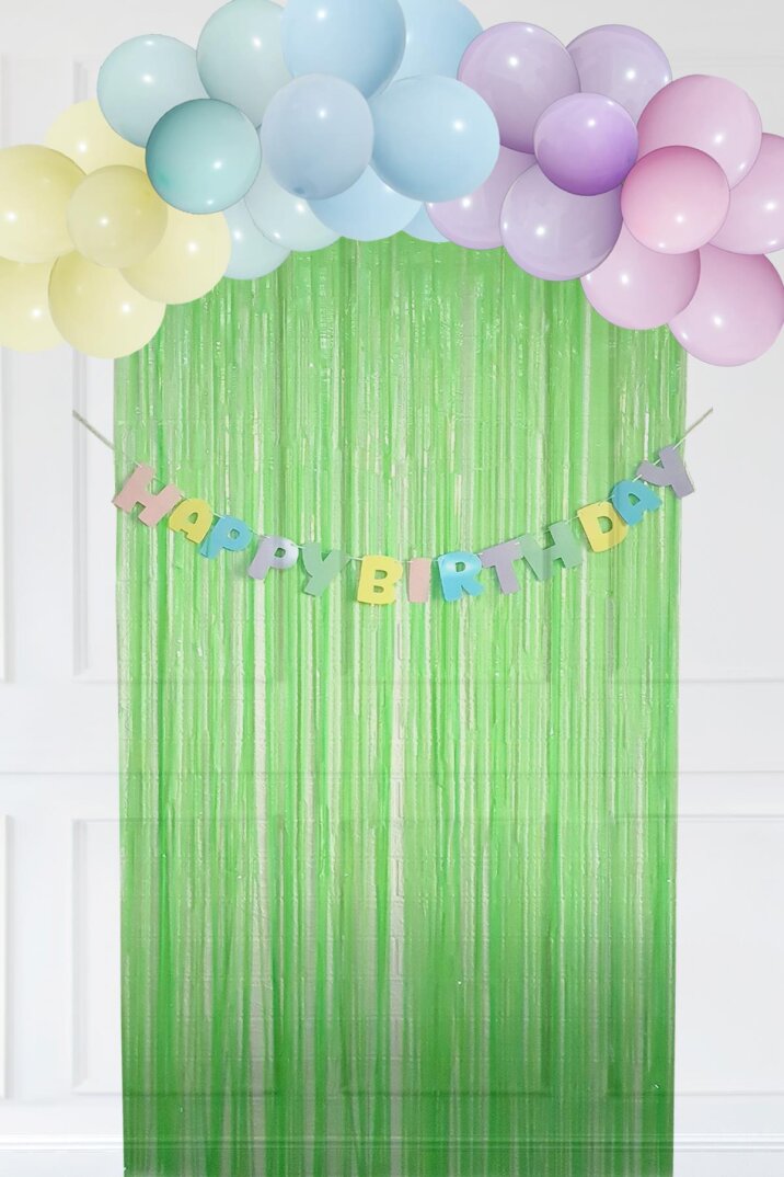Makaron Balon Zinciri Seti Fon Perdeli Bannerlı Doğum Günü Makaron Balon Zincir Paketi - 1