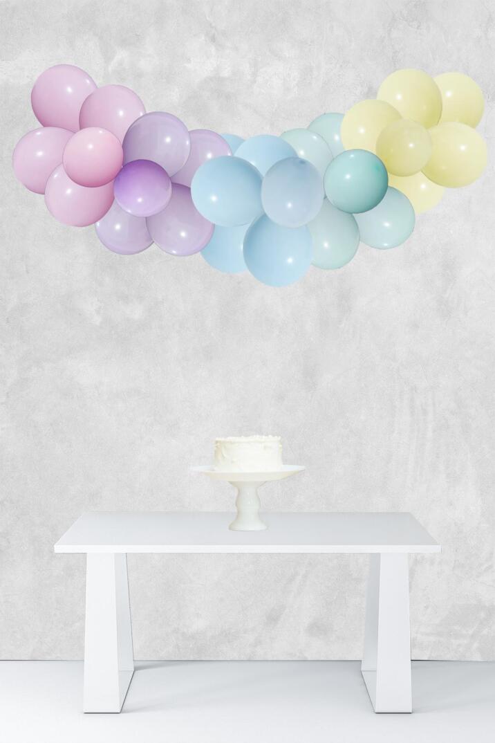 Makaron Gökkuşağı Konsept Balon Zinciri Unicorn Temalı Parti Balon Seti 52 Parça - 1