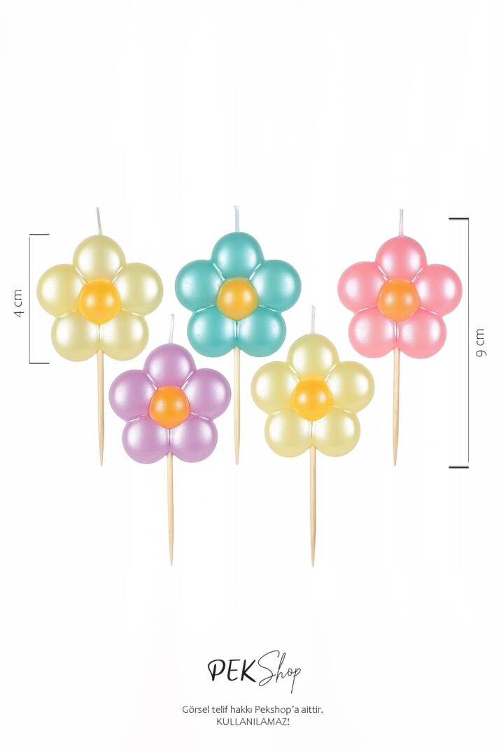 Makaron Papatya Şekilli Pasta Mumları Seti 5li - 2