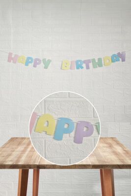 Makaron Renkler Happy Birthday Banner Büyük Harfler Doğum Günü Duvar Süsü - 2