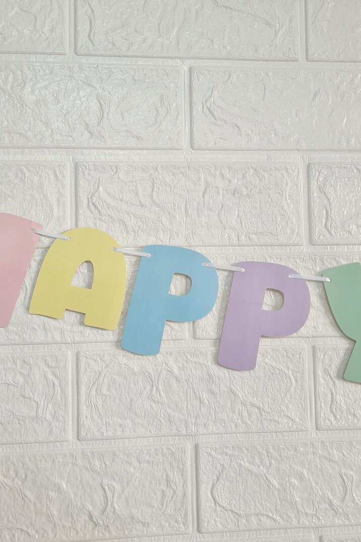 Makaron Renkler Happy Birthday Banner Büyük Harfler Doğum Günü Duvar Süsü - 3
