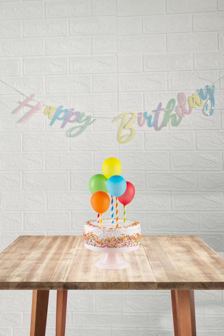 Makaron Renkler Happy Birthday Banner Kaligrafi El Yazısı Doğum Günü Duvar Süsü - 1