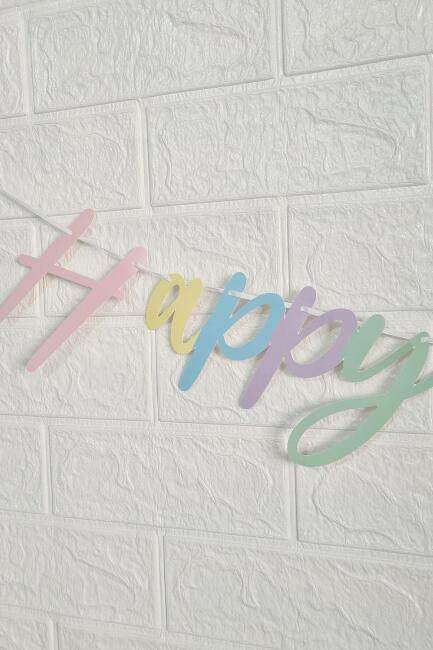 Makaron Renkler Happy Birthday Banner Kaligrafi El Yazısı Doğum Günü Duvar Süsü - 3