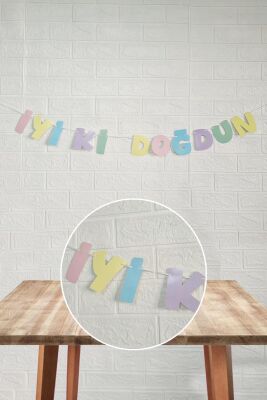 Makaron Renkler İyi Ki Doğdun Banner Büyük Harfler Doğum Günü Duvar Süsü - 2