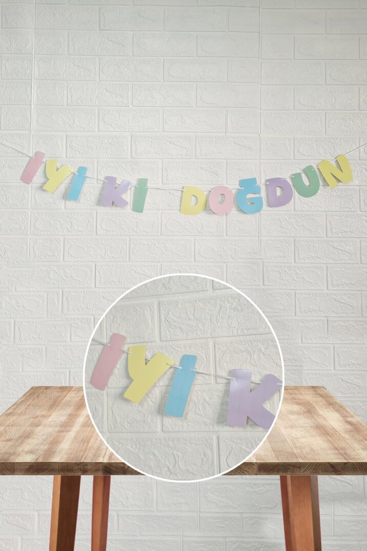 Makaron Renkler İyi Ki Doğdun Banner Büyük Harfler Doğum Günü Duvar Süsü - 2