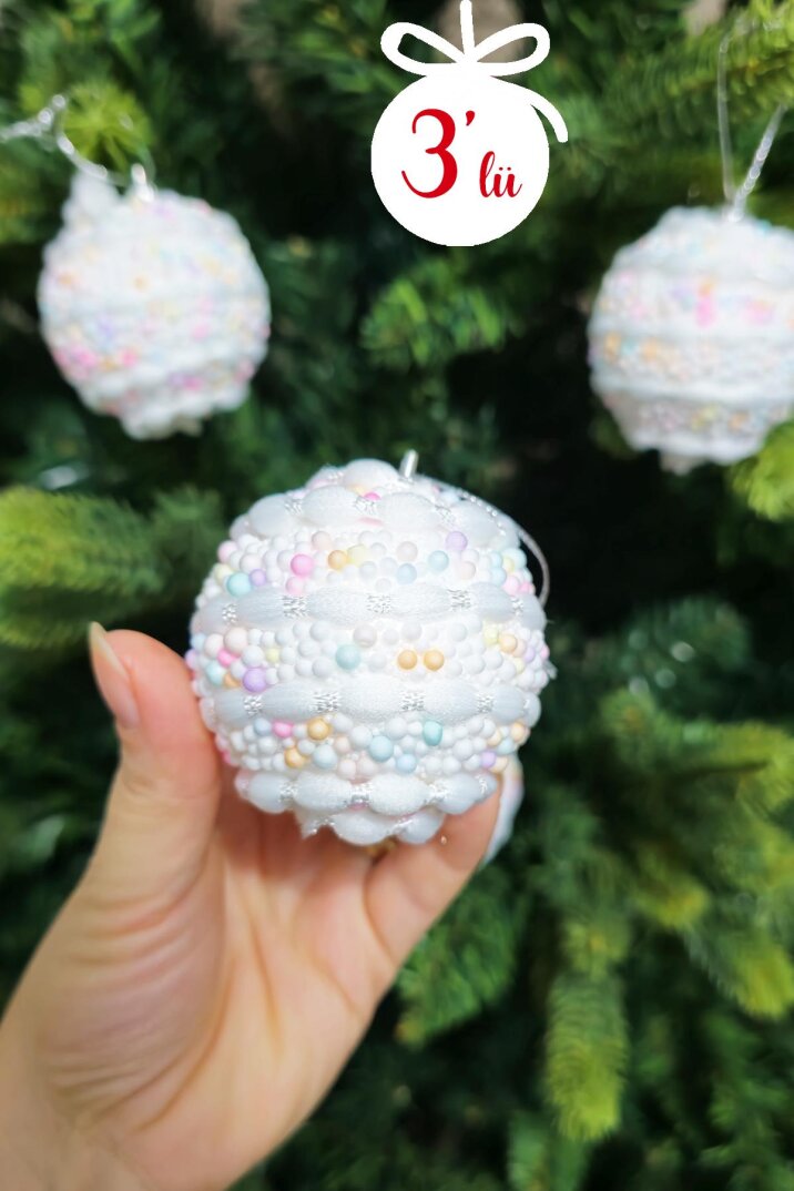 Makaron Renkler Yuvarlak Şeker Top Yılbaşı Ağaç Süsü Makaron Şekerli Top Lüks Baston Şeker Çam Ağacı Süsü 3LÜ PAKET - 1