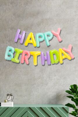 Makaron Renklerde Happy Birthday Yazılı Doğum Günü Balonu - 1