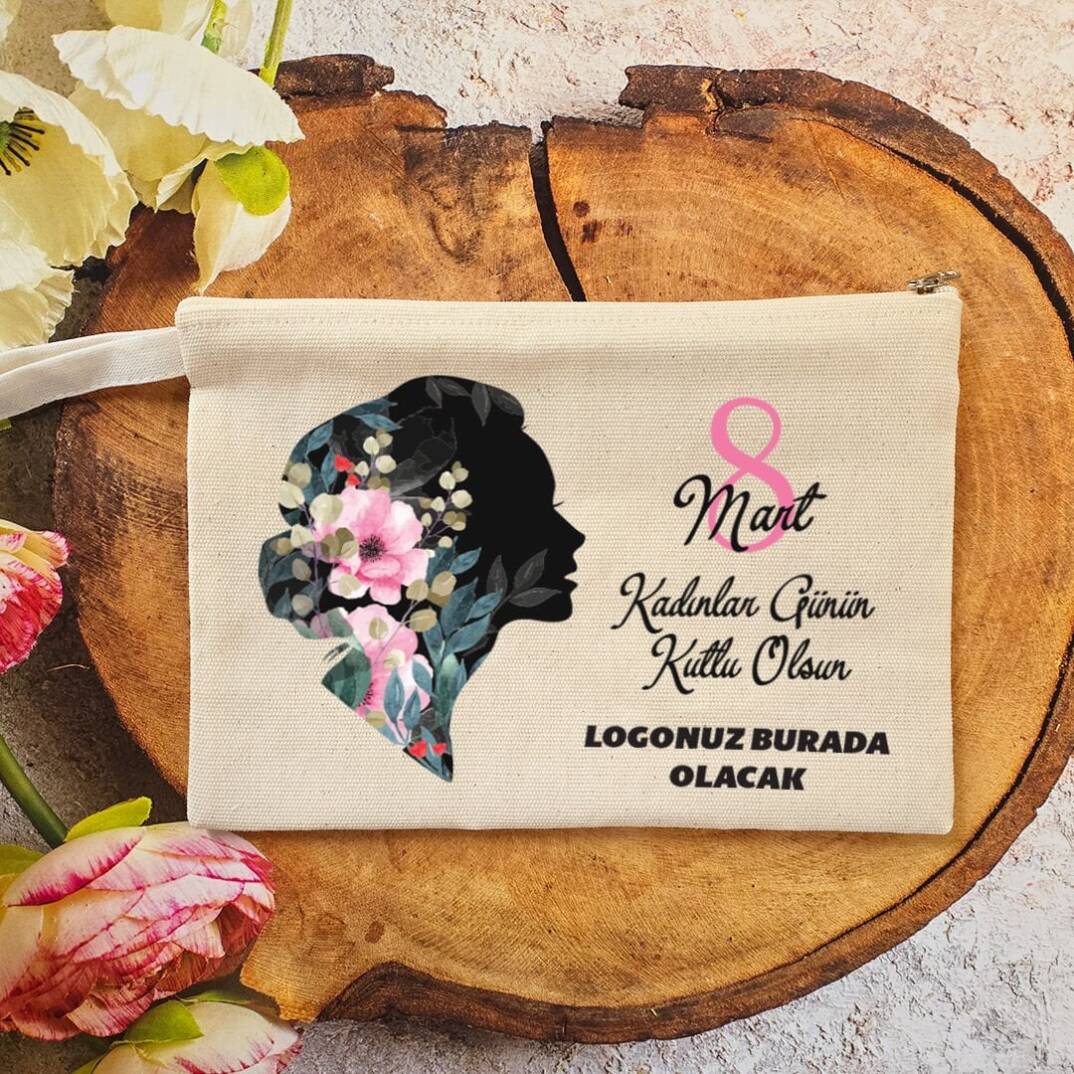 Makyaj Çantası 8 Mart Kadınlar Günü Logo Baskılı Kadın Silüeti - 1