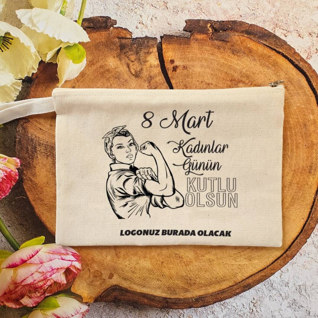 Makyaj Çantası 8 Mart Kadınlar Günü Logo Baskılı Kadının Gücü - 1