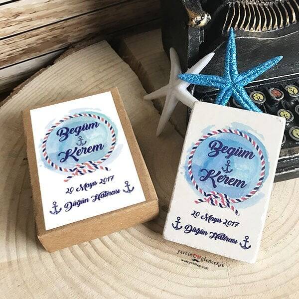 Marin Konsept Baskılı Doğal Taş Magnet Nikah Şekeri - 1