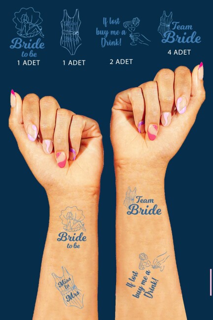 Marin Konsept Bride to be Bekarlığa Veda Bride Dövme, Team Bride Dövme Paketi