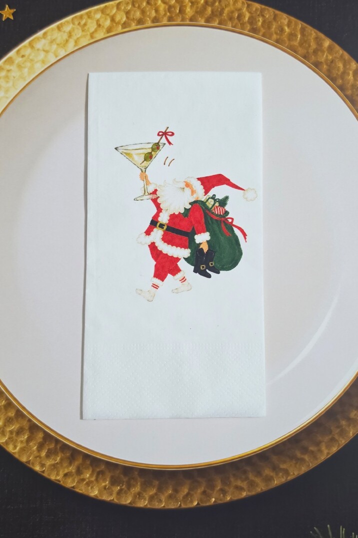 Martini Kadehli Noel Baba Baskılı Beyaz Yılbaşı Peçetesi 20’li Paket - 1