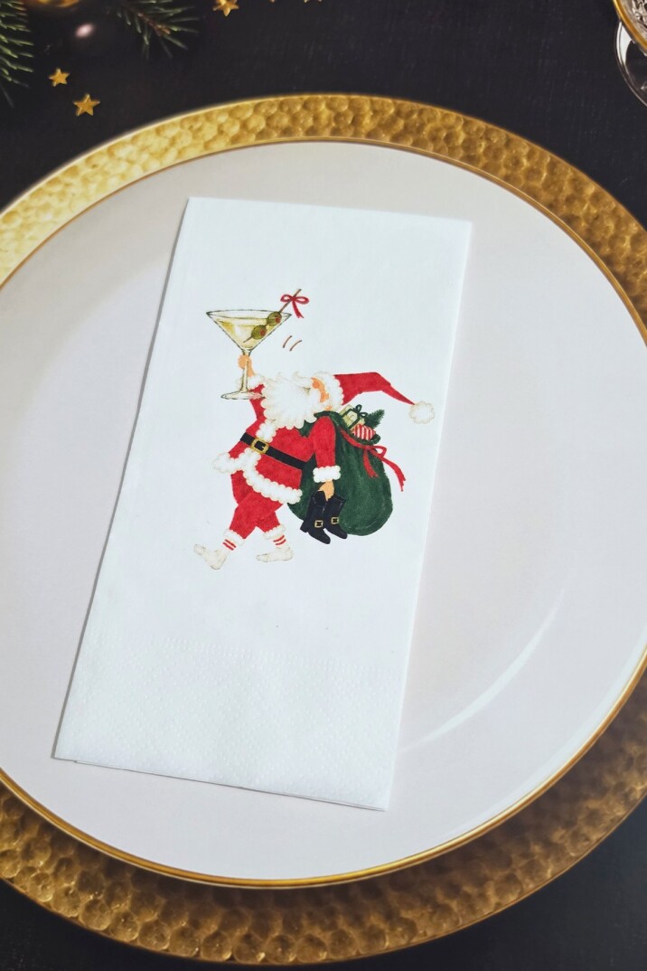 Martini Kadehli Noel Baba Baskılı Beyaz Yılbaşı Peçetesi 20’li Paket - 2