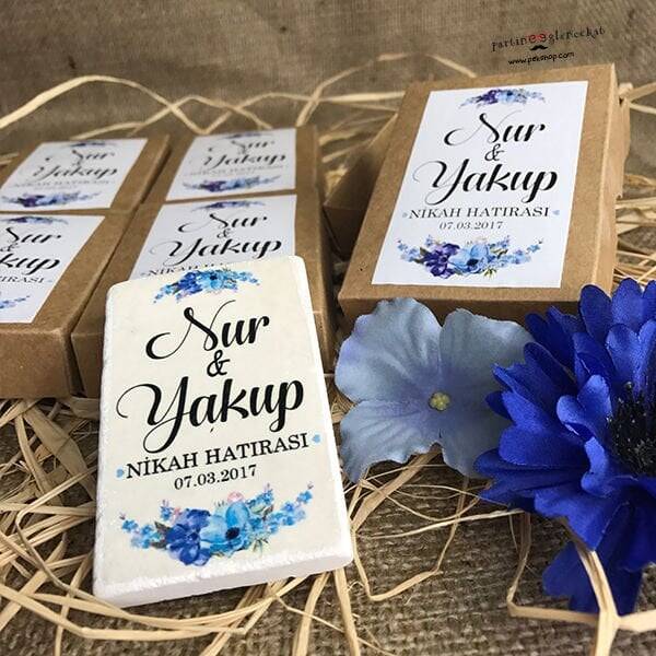 Mavi Çiçek Konseptli Doğal Taş Magnet - 1