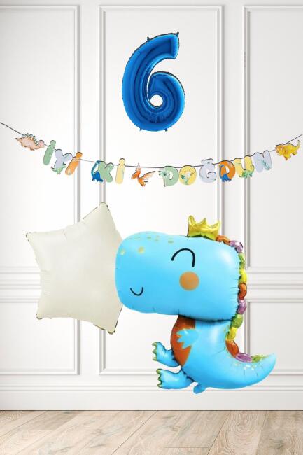 Mavi Dinazor Tema Doğum Günü Balon Süsleme Seti Bannerlı Mavi Yaş Balonlu Dinozor Balon Paketi - 11