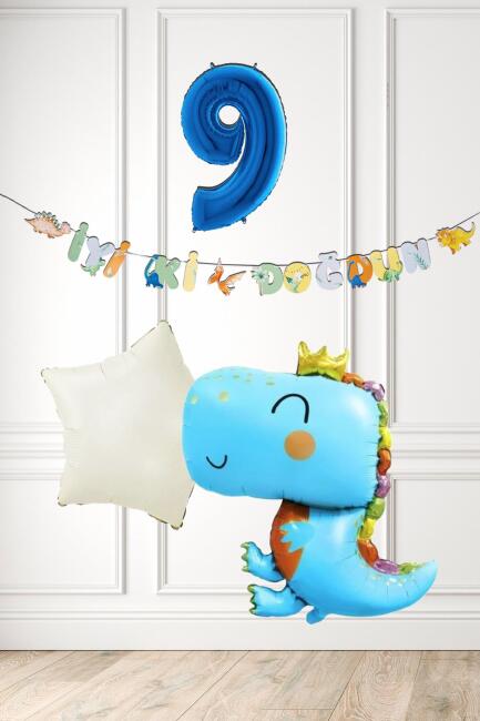 Mavi Dinazor Tema Doğum Günü Balon Süsleme Seti Bannerlı Mavi Yaş Balonlu Dinozor Balon Paketi - 17