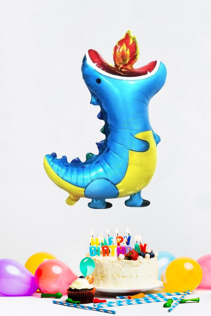 Mavi Ejderha Folyo Balon 88cm Dinazor Doğum Günü Balonları - 2