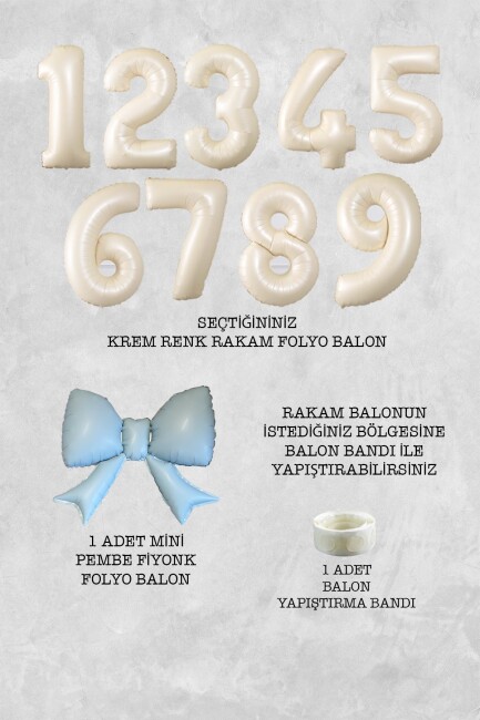Mavi Fiyonk Balonlu Krem Yaş Balonlu Doğum Günü Balon Seti - 10
