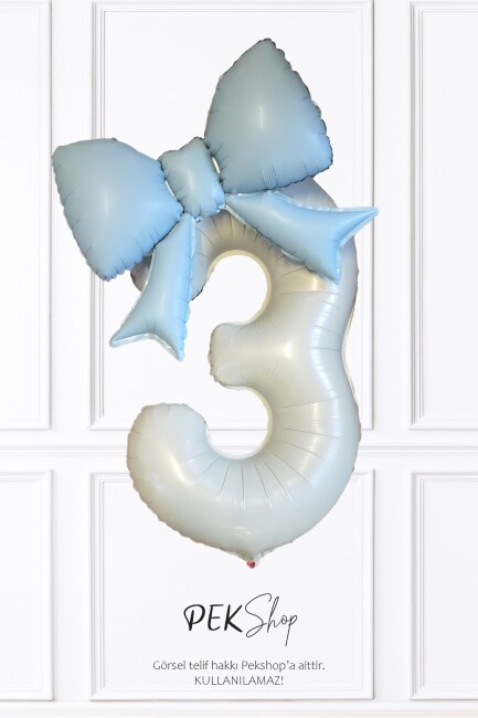 Mavi Fiyonk Balonlu Krem Yaş Balonlu Doğum Günü Balon Seti - 3