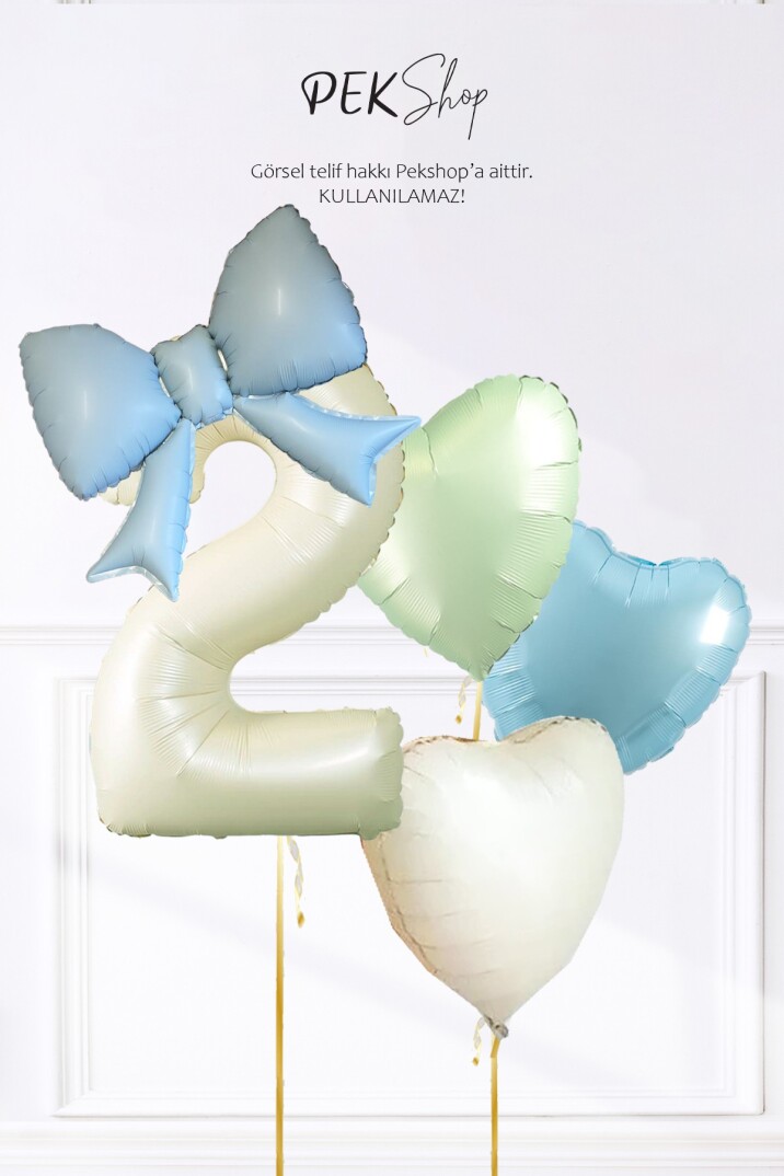 Mavi Fiyonk Yaş Balonu 3 Kalp Balonlu Doğum Günü Balon Seti Set224 - 5