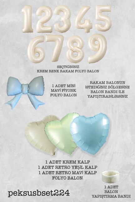 Mavi Fiyonk Yaş Balonu 3 Kalp Balonlu Doğum Günü Balon Seti Set224 - 6