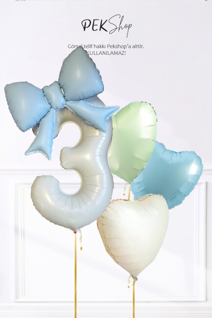 Mavi Fiyonk Yaş Balonu 3 Kalp Balonlu Doğum Günü Balon Seti Set224 - 9