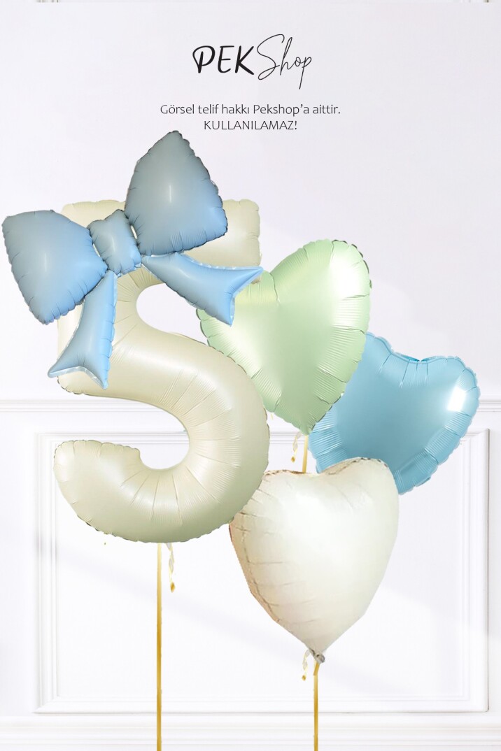Mavi Fiyonk Yaş Balonu 3 Kalp Balonlu Doğum Günü Balon Seti Set224 - 17