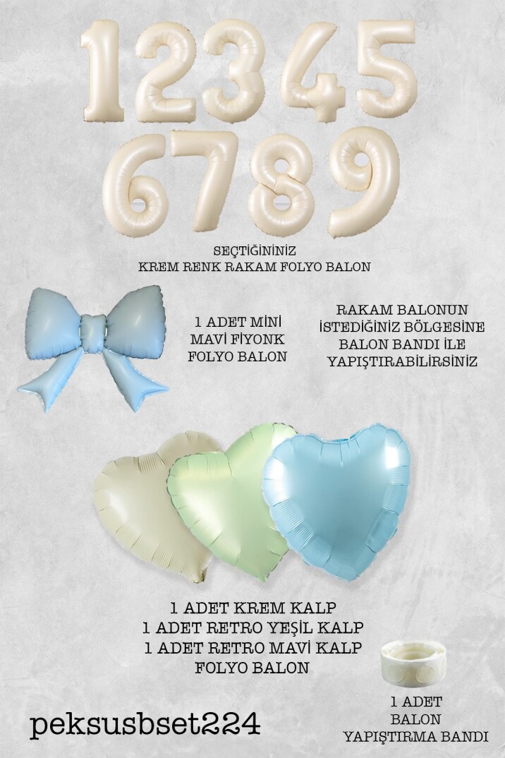 Mavi Fiyonk Yaş Balonu 3 Kalp Balonlu Doğum Günü Balon Seti Set224 - 18