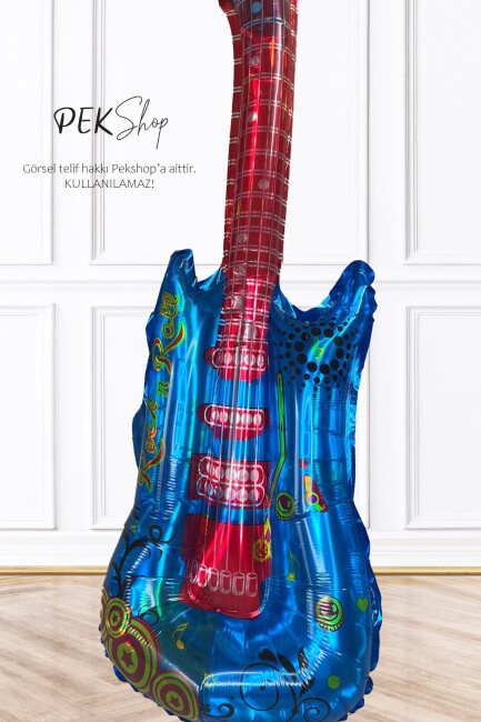 Mavi Gitar Folyo Balon Gitar Şekilli Balon Mavi - 3