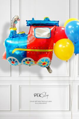 Mavi Kırmızı Tren Folyo Balon - 3