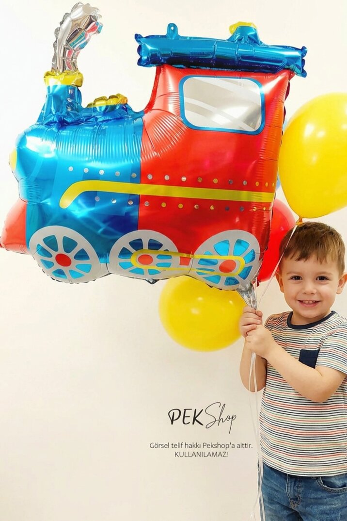 Mavi Kırmızı Tren Folyo Balon - 4