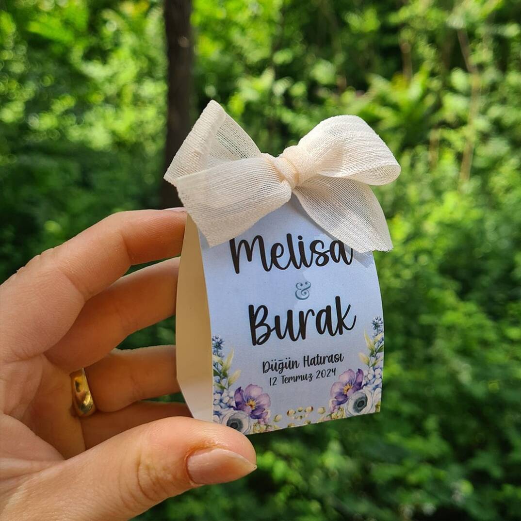 Mavi - Lila Çiçekler Konsept Özel Kesim Kutulu Bubble Mum Hediyelik - 1