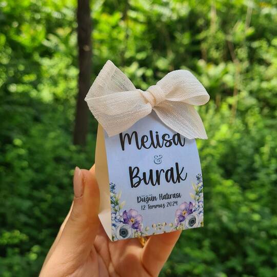 Mavi - Lila Çiçekler Konsept Özel Kesim Kutulu Bubble Mum Hediyelik - 2