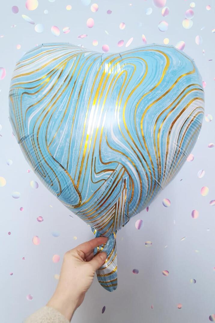 Mavi Mermer Kalp Folyo Balon Retro Balon Kalp Şekilli 18inç 45cm - 1