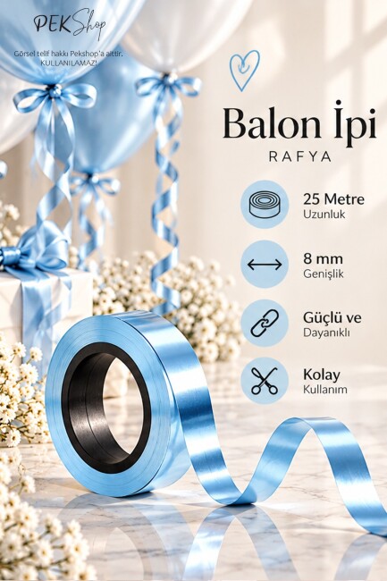 Mavi Rafya Balon İpi - 25 Metre - 1 Adet